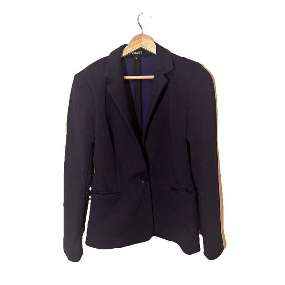 Vintage Express Blazer Blue Black Womens Sz S One Button Career Officecore - Picture 1 of 7